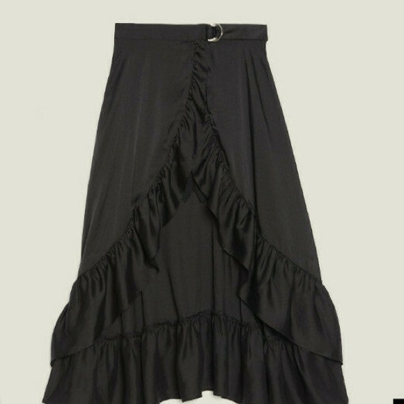 SANDRO IIONA WRAP SKIRT BUILT IN SHORTS RUFFLE BLACK NWT SZ XS - Picture 12 of 13